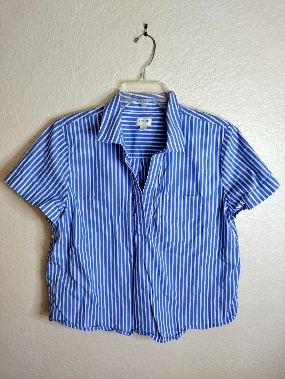 J. Crew Striped short-sleeve poplin popover top Sz M